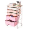 VASAGLE 5-Drawer Rolling Storage Cart, Mobile Organizer Trolley with Wood Top and Metal Frame, for Craft Room, Office, 15.6 x 11.2 x 24.8 inch, Pink, BENCO Collection ULRC005S101