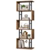VASAGLE 6-Tier Bookshelf, S-Shaped Wood and Metal Bookcase, Tall Narrow Display Shelf, 15 x 9.4 x 61.9 in, for Living Room Storage, Rustic Brown and Matte Black, Barnet Collection ULLS172KD01