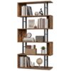 VASAGLE 6-Tier Bookshelf, S-Shaped Wood and Metal Bookcase, Tall Narrow Display Shelf, 23.6 x 9.4 x 62.6 in, for Living Room Storage, Rustic Brown and Matte Black, Barnet Collection ULLS182KD01
