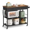 VASAGLE Kitchen Rolling Island, Mobile Kitchen Cart with Storage on Wheels, 17.7 x 38.8 x 35.4 Inches, Towel Rack, 2 Drawers, 2 Hooks, for Dining Room, Rustic Brown and Ink Black UKKI010KD01