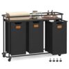 VASAGLE Laundry Sorter, Laundry Hamper with Wheels, 39.6 Gal. (150 L) Portable Rolling Cart Baskets with Shelf, 3 Removable Liners and 6 Labels, Ink Black and Chestnut Brown UBLH103BH01