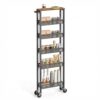 VASAGLE Slim Storage Cart, 6-Tier Rolling Utility Cart, Skinny Shelf for Kitchen Pantry, Narrow Bathroom Organizer, 17.9 x 5.9 x 51.7 inch, Rustic Brown and Matte Black, Dacey Collection ULRC038K101