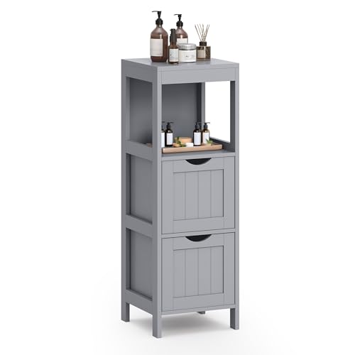 VASAGLE Storage Cabinet, Storage Organizer Rack Stand for Bathroom, Living Room, Multifunctional Corner Unit, 2 Drawers, 35 Inches in Height, Dove Gray UBBC042G02