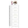 VASICAR Tall Narrow Dresser with 6 Drawers, White Fabric Drawer Cabinet, Storage Tower Units, Fabric Dresser Nightstand for Bedroom, Hallway, Entryway, Closets, Dorm