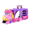 VATOS Toddler Truck Car Toys for 3 4 5 6 Year Old Girls, Foldable Race Track Toy with 6 Race Cars, Portable Transport Carrier Truck with Light & Music, Princess Toys Cars Gift for Kids Girls