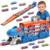 VATOS Toddler Truck Toy - Ejection Folding Dinosaur Track, Portable Truck Car with 8 Race Cars, Best Gift Toy Cars Set for Toddlers 3 4 5 6 7 Years Old