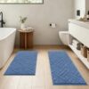 Vaukki Bathroom Rug Set 2 Pieces, Non Slip Bath Mat for Floor, Soft Machine Washable Absorbent Bathroom Carpet, Plush Microfiber Bath Mats Set for Shower, Sink and Tub (Blue, 20''x32''+20''x48'')