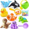 Vcertcpl Bath Toys for Kids Toddler Bathtub Toys, No Hole Baby Bath Toys with Floating Rubber Animals, Watering Can, Duck Net and Spoon, 11 Pack Bathtub Sand Beach Pool Toys Water Toys for Kids