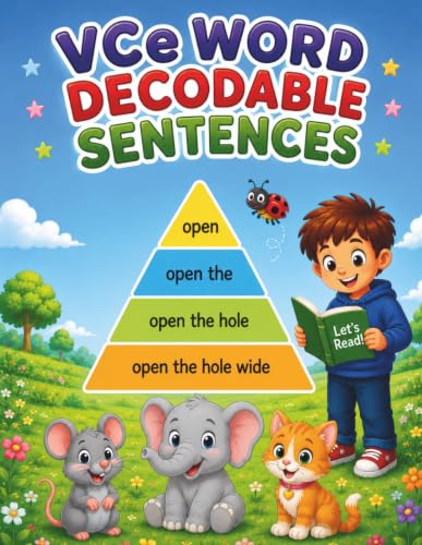 VCe Word Decodable Sentences Workbook for Kids: Sentence Pyramids for Reading Fluency, Phonics Practice, Silent E Words, Sentence Building, Tracing, Writing and Cut & Paste Activities for Kindergarten