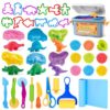 VConejo Dough Tools Play Sets for Kids, 37pcs Clay and Dough Accessories with Storage Container, Mat, Cutters, Rolling Pins, Safety Scissors, Stamps, Animal and 3D Dino Makers for Boys Girls