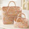 vctops 2 Pack Boho Cotton Quilted Storage Baskets for Organizing, Basket Organizer Gift Basket with Handles, Storage Bins for Toys, Books, Towels, and Clothes, Collapsible Fabric(Floral F)