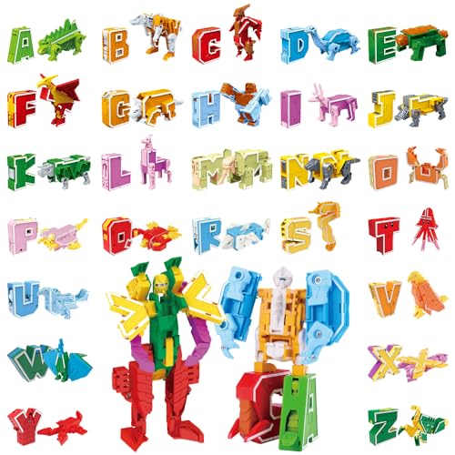 VEAIS Alphabet Animal Toys for Kids, STEM ABC Learning Alphabots Transforming Toys Classroom Teaching Alpha Bots Toy for Kids 6-9 Toddlers - 26 Pieces