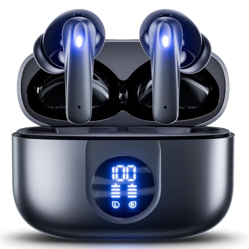 VEAT00L P91 Wireless Earbuds, Bluetooth Headphones V5.4 Stereo Ear Buds with Noise Cancelling Mics, 60H Playback Mini Case with Dual LED Display, IP7 Waterproof in-Ear Earphones for Android iOS