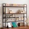 VECELO 2-Tier Desktop Bookshelf, Classic White Metal Desk Hutch with Grid Panel, 45.3 Inch Wide Countertop Storage Organizer for Office & Dorm