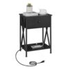 VECELO Nightstand with Charging Station, End Table with Drawers, 2-Tier Bedside Tables with USB Ports & Outlets, Side Table with Storage Shelf for Living Room/Bedroom, Black