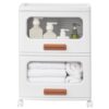 VECELO Plastic Storage Cabinet with Drawers, Stackable Storage Bins with Wheels, Waterproof Bathroom Storage Organizer, Multi-Tier Storage Drawers for Bedroom, Living Room, Kitchen, Medium 2-Tier
