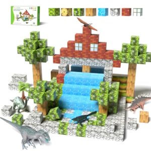 Veecafiodi Magnetic Blocks 108PCS, Dinosaur Magnetic Building Blocks with 6 Dinosaur Figures, Magnetic Blocks for Kids Ages 3-5, 4-8, STEM Construction Toy