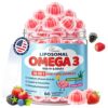 Vegan Omega 3 Gummies for Kids & Adults - 1280mg Liposomal Omega-3 Fatty Acid DHA EPA Supplement - with Vitamin D3, K2, Calcium & Magnesium - Algae, Sugar Free, Mixed Berry Flavor