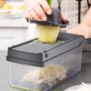 Vegetable Chopper Dicer with Container | Cheese Grater Mandoline Slicer Cabbage Shredder French Fry Cutter Stainless Steel for Veggie Onion Potato Fruit Food, Manual Hand Cooking Gadget for Kitchen