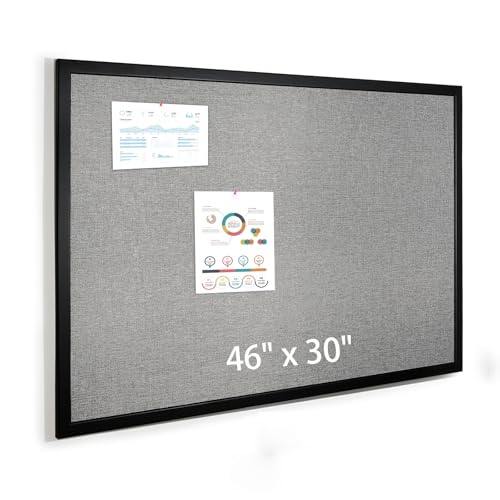 VEIZXUN Bulletin Board 46 x 30 Inch, Cork Board for Walls, Wood Framed Bulletin Boards with Grey Canvas, Wall Mounted Corkboard for Office School Home Decorative
