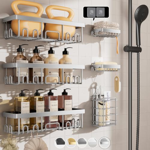 Veken Shower Caddy 6-Pack, Family Choice Award Winner, Large Wall Mounted Shower Rack, Bathroom Shelves Over Toilet, Organizer Storage Accessories with Soap Dish&Toothbrush Holder, Silver