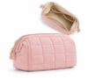 VELLEEA Makeup Bag Travel Toiletry Bag, Puffy Padded Make Up Bags for Women Makeup Organizer Case, Wide-open Pouch Purse Travel Essentials Toiletries Accessories Brushes,(pink)
