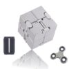 Velmory 3 Piece Metal Infinity Cube Fidget Toy Set for Adults, Desk Fidgets for Office, Silver Gray Folding Cube, Spinning Top and Hand Rotating Fidget Roller