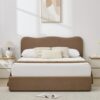 VELOCAVA Full Size Storage Bed Frame with 4 Pull-Out Drawers, Modern Upholstered Boucle Platform Bed with Curved Headboard, Wood Slats, No Box Spring Needed, Brown