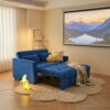 Velvet Loveseat Sofa Bed, Sleeper Sofa with Adjustable Backrest, Blue