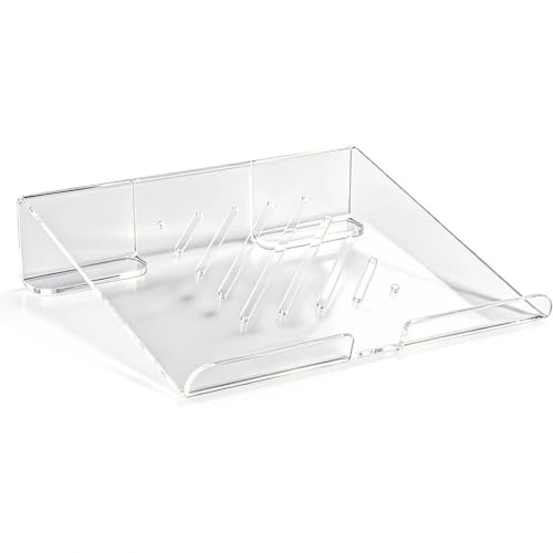 Ventilated Laptop Stand for Desk, Transparent Acrylic Holder with Fixed Raised Platform, Open Base Space, and Look for Remote Work Setups Acrylic Laptop Stand Clear Transparent Notebook Holder