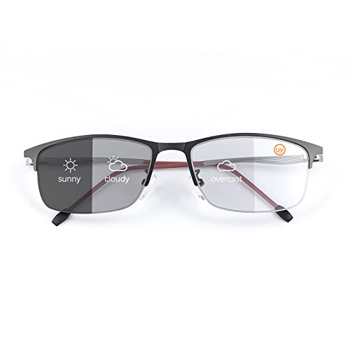 Vepiant Photochromic Multifocus Spring Hinge Progressive Reading Sunglasses UV Protection Multifocal Trifocal Transition Sun Readers Blue Light Blocking Computer Glasses Anti Glare for Women and Men