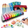 Verdeart 60 Color Fabric Paint Set – 3D Puffy Permanent Textile Paint for T-Shirts, Jeans & Crafts with 10 Brushes, Palette and 3 Stencils
