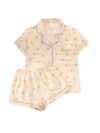 Verdusa Pajamas For Women Set 2 Piece Summer Pajama Sets Cute Pjs Lounge Matching Button Shirt with Shorts Apricot Yellow Small