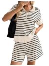 Verdusa Women's 2 Piece Shorts Sets Summer Quarter Zip Pullover Matching Shorts Casual Airport Travel Outfits Multicolor Large