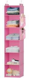 VERONLY Hanging Closet Organizer and Storage with Bamboo Support, 6-Shelf Closet Hanging Storage Shelves, Closet Organizers Easy Mount Foldable for Bedroom (Pink)