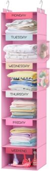VERONLY Weekly Hanging Closet Organizer for Kids, 6-Shelf Clothes Storage with Labeled Days of The Week Monday Through Friday, Weekday and Weekend, Days of the Week Clothes Organizer