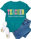 VERYNEAT Teacher Shirt for Women Teach Teaching T-Shirts Casual Teacher Life Short Sleeve Tops Cyan
