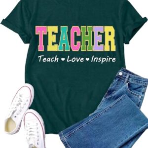 VERYNEAT Teacher Shirt for Women Teach Teaching T-Shirts Casual Teacher Life Short Sleeve Tops Green