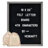 Veskaoty Felt Letter Board with 478 Letters & Stand, 16 x 20 inch, Black