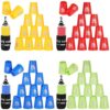 Vestamore 48 PCS Sport Stacking Cups with Horse Pattern, Speed Training Game for Challenge Competition, Plastic Stacking Cups, Classic Family Game for Youth and Adults, Red+Blue+Green+Yellow