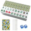 VETEB American Mahjong Tile Set Chinoiserie Yellow Lemons Green Leaves Blue Mediterranean Tile 166 Acrylic Mahjong Tiles 1.4" Large Mahjong Game Set with Bag and Accessories for Gift Travel Party