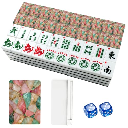 VETEB American Mahjong Tile Set Colorful Stained Glass Pink Green Gold Accents 166 Acrylic Mahjong Tiles 1.4" Large Mahjong Game Set with Bag and Accessories for Gift Travel Party