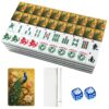 VETEB American Mahjong Tile Set Elegant Peacock Perched Amidst Vibrant Blossoms Golden Chinoiserie 166 Acrylic Mahjong Tiles 1.4" Large Mahjong Game Set with Bag and Accessories for Gift Travel Party