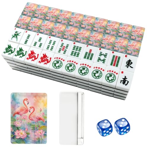 VETEB American Mahjong Tile Set Pink Among Lotus Flowers Vibrant Watercolor Art 166 Acrylic Mahjong Tiles 1.4" Large Mahjong Game Set with Bag and Accessories for Gift Travel Party