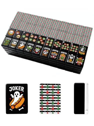 VETEB Halloween American Mahjong Tile Set Christmas Tree Black White Stripes Festive Decorations 160 Acrylic Mahjong Tiles 1.4" Game Set with Bag & Accessories for Gift Travel Party (Skull)