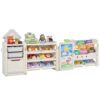 VEVOR Kids Toy Storage with Bookshelf, 4-Tier Large Toy Storage Organizer with 10 Plastic Movable Bins, Kids Cubby Cabinet with Bookshelf and Drawing Board for Study Room, Playroom, Classroom, Nursery