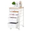 VEVOR Rolling Cart with Drawers, 5 Drawer Storage Organizer, Mobile Utility Cart with Wood Top, Steel Frame, Universal Casters & 2 Brakes, for Office, Classroom, Craft Supplies, Bedroom, Makeup, White