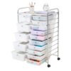 VEVOR Rolling Cart with Drawers, Double Row 15 Drawer Storage Organizer, Mobile Utility Cart with Chrome Steel Frame, Universal Casters & 2 Brakes, for Office, Classroom, Craft Room, Studio, Garage