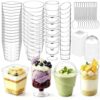 Vicguluc 400 Pcs 5oz Mini Dessert Cups with Lids and Spoons, Clear Plastic Parfait & Fruit Cups, Appetizer Shooter Cups & Ice Cream Containers for Yogurt, Jello, Mousse, Weddings, Parties & Picnics