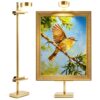 Victawks Adjustable Tabletop Easel Stand with Picture Frame Light, Picture Easels for Display Up to 29" H, Metal Picture Frame Holder Stand Table for Art, Photo (Gold)